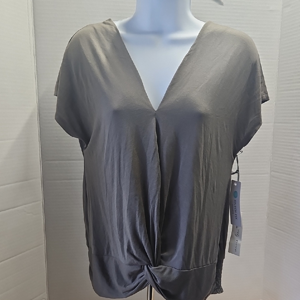 Nine Britton Olive Collor Twist Front Blouse, Medium